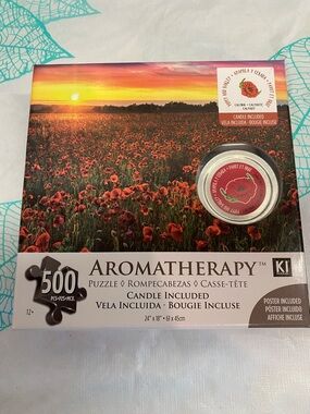 Aromatherapy 500-Piece Poppy Field Puzzle with Candle - Red
